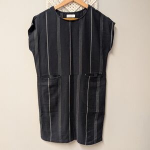 OAK + FORT Black Mini Dress Sheath Cotton Pockets Minimalist Small